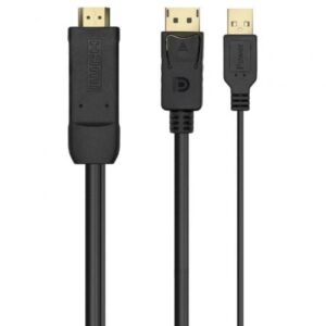 Cable Conversor Aisens A122-0641/ HDMI Macho - DisplayPort Macho + USB Macho/ Hasta 10W/ 2250Mbps/ 10cm + 1.8m/ Negro - Imagen 1