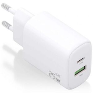 Cargador de Pared GaN Aisens A110-0911/ 1xUSB Tipo-C/ 1xUSB/ 25W/ Blanco