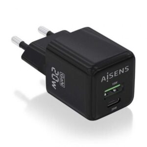 Cargador de Pared GaN Aisens ASCH-20W2P011-BK/ 1xUSB Tipo-C/ 1xUSB/ 20W - Imagen 1