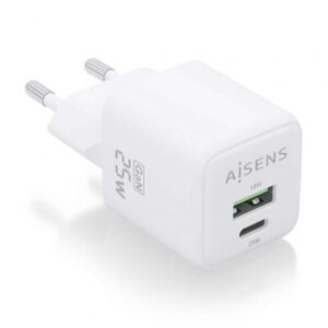 Cargador de Pared GaN Aisens ASCH-25W2P014-W/ 1xUSB Tipo-C/ 1xUSB/ 25W - Imagen 1