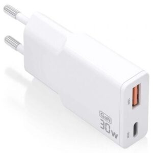 Cargador de Pared GaN Aisens ASCH-30W2P046-W/ 1xUSB Tipo-C/ 1xUSB/ 30W/ Blanco - Imagen 1