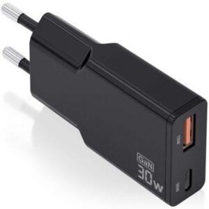 Cargador de Pared GaN Aisens ASCH-30W2P047-BK/ 1xUSB Tipo-C/ 1xUSB/ 30W/ Negro - Imagen 1