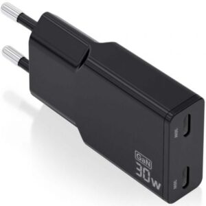 Cargador de Pared GaN Aisens ASCH-30W2P049-BK/ 2xUSB Tipo-C/ 30W/ Negro - Imagen 1