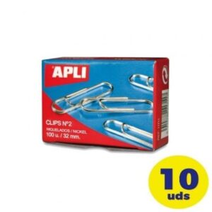 Pack de 10 cajas de 100 Clips Nº2 Apli 11714/ Plata - Imagen 1