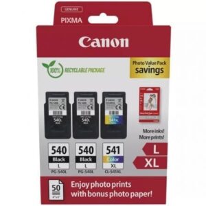 Cartucho de Tinta Original Canon PG-540L + CL-541 XL Multipack Alta Capacidad/ 2x Negro/ Tricolor + Papel Fotográfico - Imagen 1