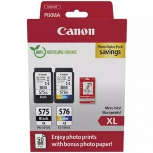 Cartucho de Tinta Original Canon PG-575XL + CL576XL Multipack Alta Capacidad/ Negro/ Tricolor + Papel Fotográfico - Imagen 1
