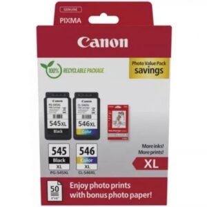 Cartucho de Tinta Original Canon PG-545XL + CL546XL Multipack Alta Capacidad/ Negro/ Tricolor + Papel Fotográfico - Imagen 1