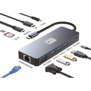 Docking USB Tipo-C Leotec LEDS03/ 3xUSB/ 1xUSB Tipo-C PD/ 1xHDMI 4K/ 1 xDisplayPort/ 1xVGA/ 1xAudio/ 1xRJ45/ 1xLector Tarjetas SD y MicroSD/ Gris - Imagen 1