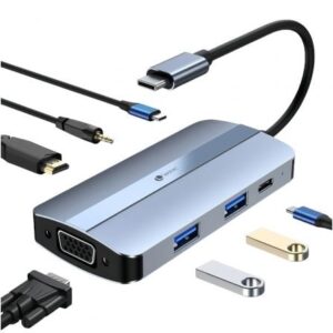 Docking USB Tipo-C Leotec LEDS04/ 2xUSB/ 1xUSB Tipo-C/ 1xUSB Tipo-C PD/ 1xHDMI/ 1xVGA/ 1xAudio/ Azul - Imagen 1