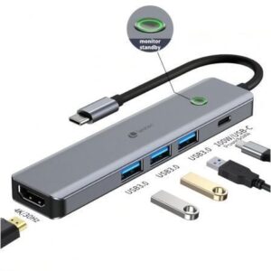 Docking USB Tipo-C Leotec LEDS05/ 3xUSB/ 1xUSB Tipo-C PD/ 1xHDMI/ Gris - Imagen 1