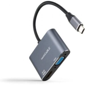 Conversor Nanocable 10.16.4303/ USB Tipo-C Macho/ HDMI Hembra - VGA Hembra/ 15cm/ Gris - Imagen 1