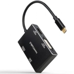 Conversor Nanocable 10.16.4307/ USB Tipo-C Macho - VGA Hembra/ DVI Hembra/ HDMI Hembra/ DisplayPort Hembra/ 10cm/ Negro - Imagen 1