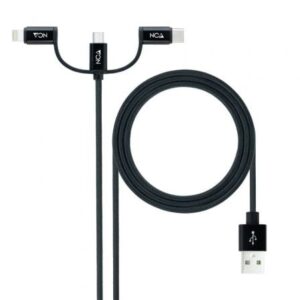 Cable USB 2.0 Nanocable 10.01.3200/ Lightning Macho - Micro USB Macho/ USB Tipo-C Macho/ 1m/ Negro - Imagen 1