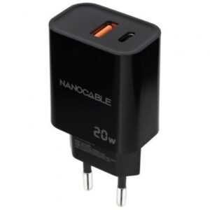 Cargador de Pared Nanocable 10.10.2008/ 1xUSB/ 1xUSB Tipo-C/ 20W/ Negro - Imagen 1
