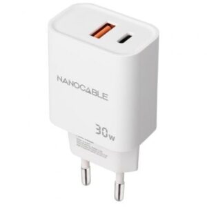 Cargador de Pared Nanocable 10.10.2011/ 1xUSB/ 1xUSB Tipo-C/ 30W/ Blanco - Imagen 1