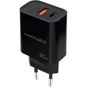 Cargador de Pared Nanocable 10.10.2012/ 1xUSB/ 1xUSB Tipo-C/ 30W/ Negro - Imagen 1
