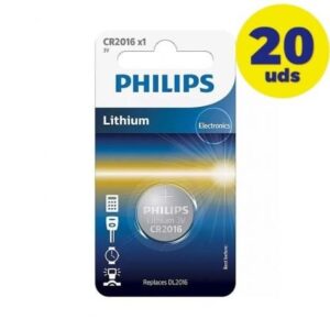 Pack de 20 Pilas de Botón Philips CR2016/ 3V - Imagen 1