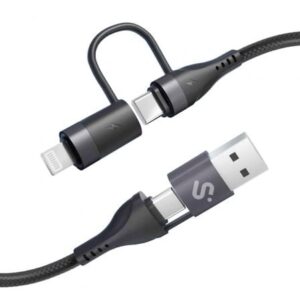 Cable USB 2.0 Tipo-C Subblim Top 4 en 1/ USB Tipo-C Macho - USB Macho/ USB Tipo-C Macho - Lightning Macho/ Hasta 60W/ 480Mbps/ 1m/ Negro - Imagen 1