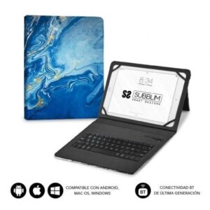 Funda con Teclado Subblim Keytab Pro Bluetooth para Tablets de 9'-11'/ Marmol Azul - Imagen 1