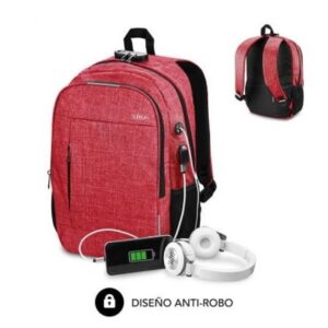 Mochila Subblim Urban Lock para Portátiles hasta 16'/ Puerto USB/ Antirrobo/ Roja - Imagen 1