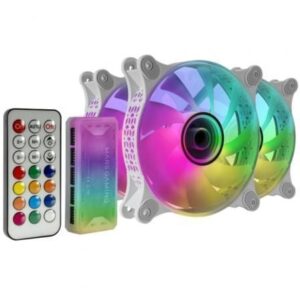 Pack 3 Ventiladores Mars Gaming MF-3DKITW/ 12cm + HUB + Mando a Distancia/ ARGB/ Blanco - Imagen 1