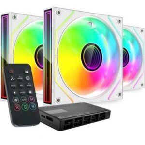 Pack 3 Ventiladores Mars Gaming MF-3DPROKIT/ 12cm + HUB + Mando a Distancia/ ARGB/ Blanco - Imagen 1