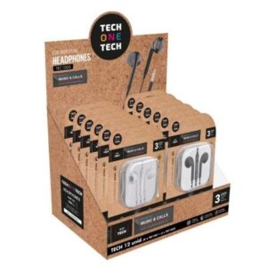 Expositor de Auriculares Tech One Tech EarTECH TEC1003 / con Micrófono/ Jack 3.5/ Incluye 6 Auriculares Blancos y 6 Auriculares Negros - Imagen 1