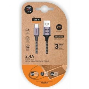 Cable USB 2.0 Tipo-C Tech One Tech TEC2023/ USB Tipo-C Macho - USB Macho/ 2m/ Gris - Imagen 1