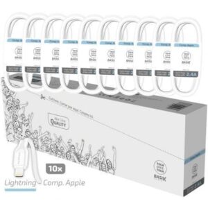 Pack 10 Cables Lightning Tech One Tech Basik TEC2952/ USB Macho - Lightning Macho/ 1m/ Blanco - Imagen 1