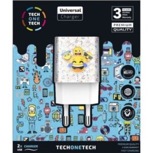 Cargador de Pared Tech One Tech Emojitech Smile TEC2502/ 2xUSB/ 2.4A/ Blanco - Imagen 1