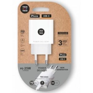 Cargador de Pared Tech One Tech TEC2264/ 1xUSB Tipo-C/ 25W/ Blanco - Imagen 1
