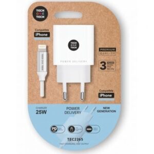 Cargador de Pared Tech One Tech TEC2265/ 1xUSB Tipo-C + Cable Lightning/ 3A/ Blanco - Imagen 1