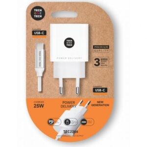 Cargador de Pared Tech One Tech TEC2266/ 1xUSB Tipo-C + Cable USB Tipo-C/ 3A/ Blanco - Imagen 1