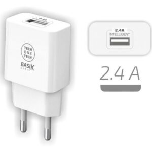 Cargador de Pared Tech One Tech TEC2904/ 1xUSB/ 2.4A/ Blanco - Imagen 1