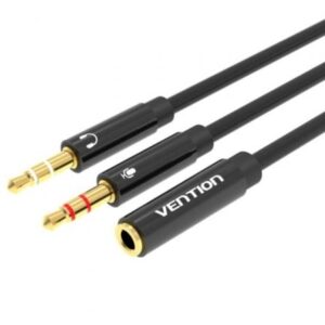 Cable Estéreo Vention BBTBY/ 2x Jack 3.5 Macho - Jack 3.5 Hembra/ 30cm/ Negro - Imagen 1