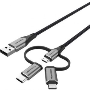 Cable USB 2.0 Tipo-C Vention CQJHG/ USB Macho/ USB Tipo-C Macho - MicroUSB Macho - Lightning Macho/ 480Mbps/ 1.5m/ Gris - Imagen 1