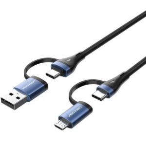 Cable USB 2.0 Tipo-C Vention CTLLF/ USB Tipo-C Macho - USB Macho/ MicroUSB Macho - USB Tipo-C Macho/ Hasta 100W/ 480Mbps/ 1m/ Negro y Azul - Imagen 1