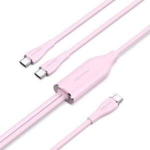 Cable USB Tipo-C Vention CTMPG/ USB Tipo-C Macho - 2 x USB Tipo-C Macho/ Hasta 100W/ 480Mbps/ 1.5m/ Rosa - Imagen 1