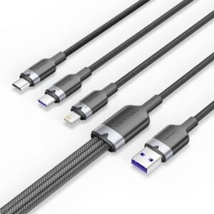 Cable USB 2.0 Lightning Vention CTPBG/ USB Macho/ USB Tipo-C Macho - MicroUSB Macho - Lightning Macho/ 1.5m/ Negro - Imagen 1