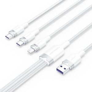 Cable USB 2.0 Lightning Vention CTPWG/ USB Macho/ USB Tipo-C Macho - MicroUSB Macho - Lightning Macho/ 1.5m/ Blanco - Imagen 1