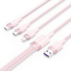 Cable USB 2.0 Lightning Vention CTRPG/ USB Macho/ USB Tipo-C Macho - MicroUSB Macho - Lightning Macho/ 1.5m/ Rosa - Imagen 1