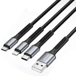 Cable USB 2.0 Lightning Vention H18BAV/ USB Tipo-C Macho/ Lightning Macho - MicroUSB Macho - USB Macho/ 1.2m/ Negro - Imagen 1