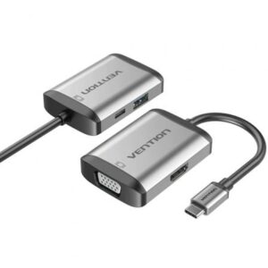 Conversor Vention TFAHB/ 1xUSB/ 1xHDMI/ 1xVGA/ 1xUSB Tipo-C PD/ 15cm/ Gris - Imagen 1