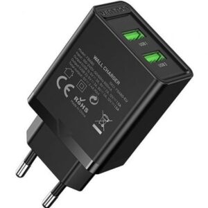 Cargador de Pared Vention FBAB0-EU/ 2xUSB/ 18W/ Negro - Imagen 1