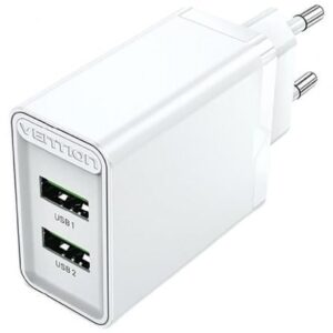 Cargador de Pared Vention FBAW0-EU/ 2xUSB/ 18W/ Blanco - Imagen 1