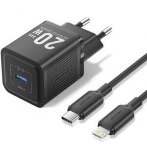 Cargador de Pared GaN Vention TZ-FEPB0-EU-02/ 1xUSB Tipo-C + Cable Lightning/ 20W - Imagen 1