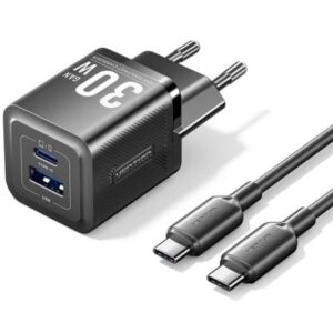 Cargador de Pared GaN Vention TZ-FEQB0-EU-01/ 1xUSB Tipo-C/ 1xUSB + Cable USB Tipo-C/ 30W - Imagen 1