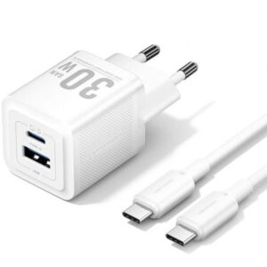Cargador de Pared GaN Vention TZ-FEQW0-EU-01/ 1xUSB Tipo-C/ 1xUSB + Cable USB Tipo-C/ 30W - Imagen 1