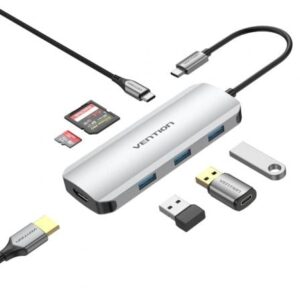 Docking USB Tipo-C Vention TOJHB/ 1xHDMI/ 3xUSB/ 1xUSB Tipo-C/ 1xLector tarjetas/ Gris - Imagen 1
