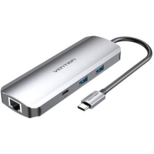 Docking USB Tipo-C Vention TOMHB/ 1xHDMI/ 2xUSB/ 1xUSB Tipo-C/ 1xUSB Tipo-C PD/ 1xRJ45/ 1xLector Tarjetas SD y MicroSD/ Jack 3.5/ Gris - Imagen 1